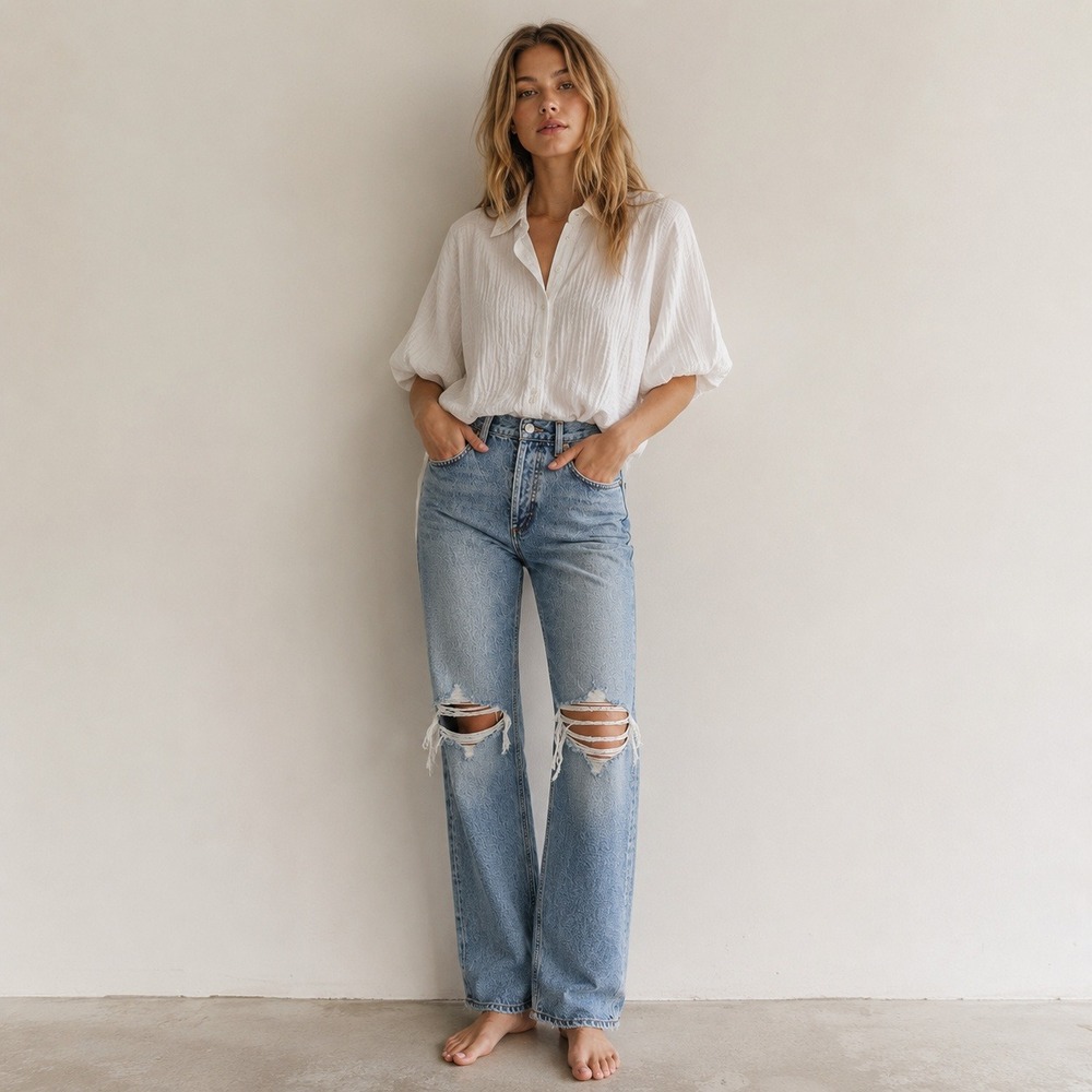 AGOLDE Lana Straight Leg Distressed Mid Rise Denim Jeans Sz 26